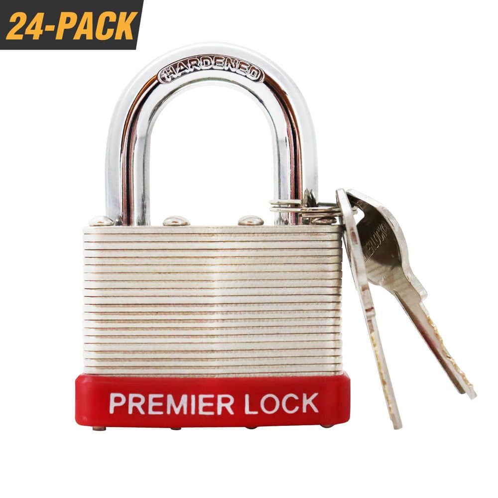 2 in. Nickel Plated Laminated Steel Keyed Padlock with Vinyl Bumper and 48 Keys Total, (24-Pack, Keyed Alike) - Hercitys