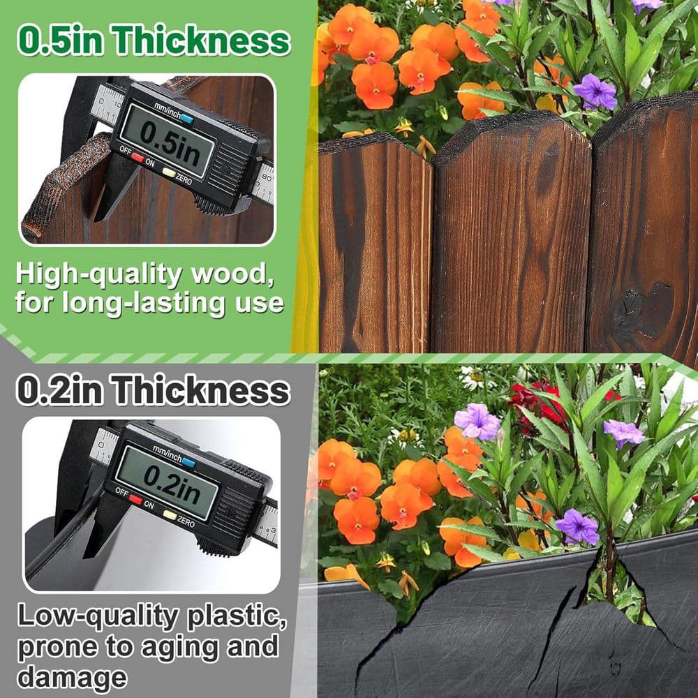 1 in. x 14 in. x 141.6 in. Sturdy Brown Pine Wood, Garden Fence Edging, No Fading Wooden Planter Fencing Yard Pathway - Hercitys