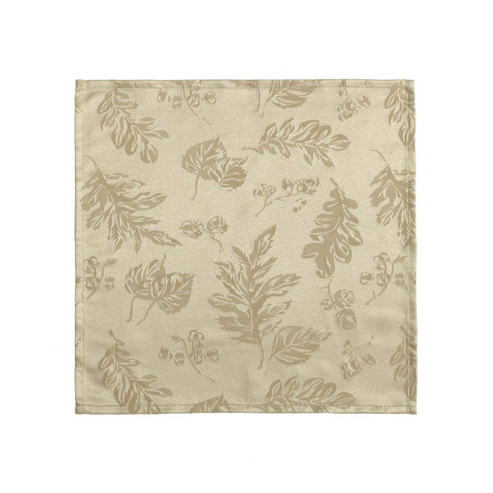 17 in. W x 17 in. L Taupe Polyester Elegant Woven Leaves Jacquard Damask Napkins (Set of 8) - Hercitys