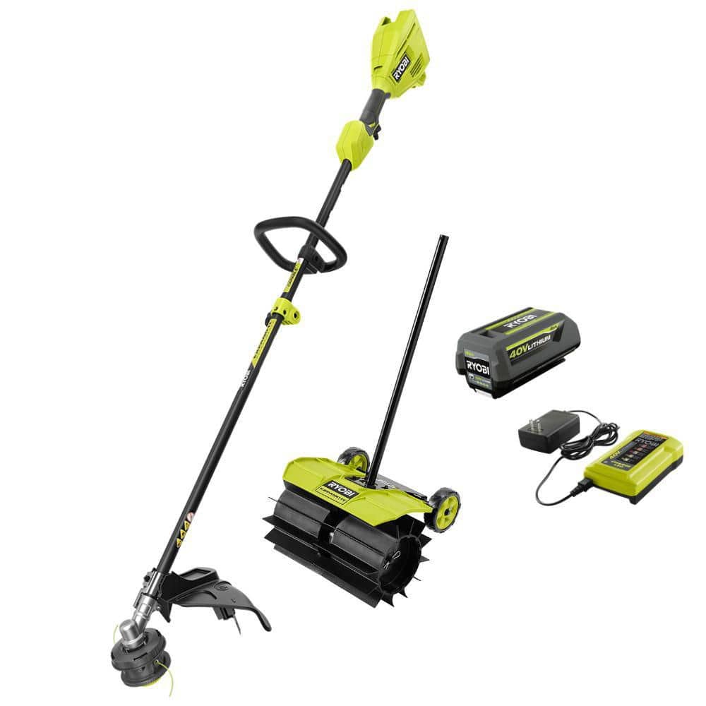40V 15 in. Expand-It Cordless Battery Attachment Capable String Trimmer & Rubber Sweeper w/ 4.0 Ah Battery & Charger - Hercitys