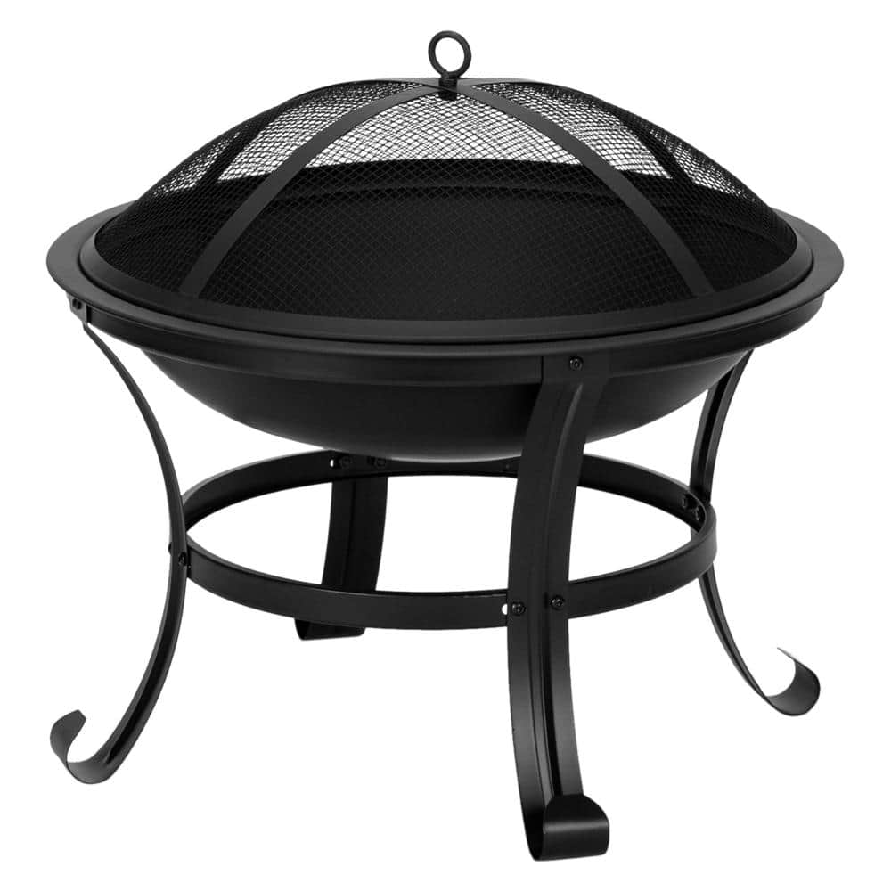22 in. W x 20 in. H Round Metal Wood Burning Fire Pit in Black - Hercitys