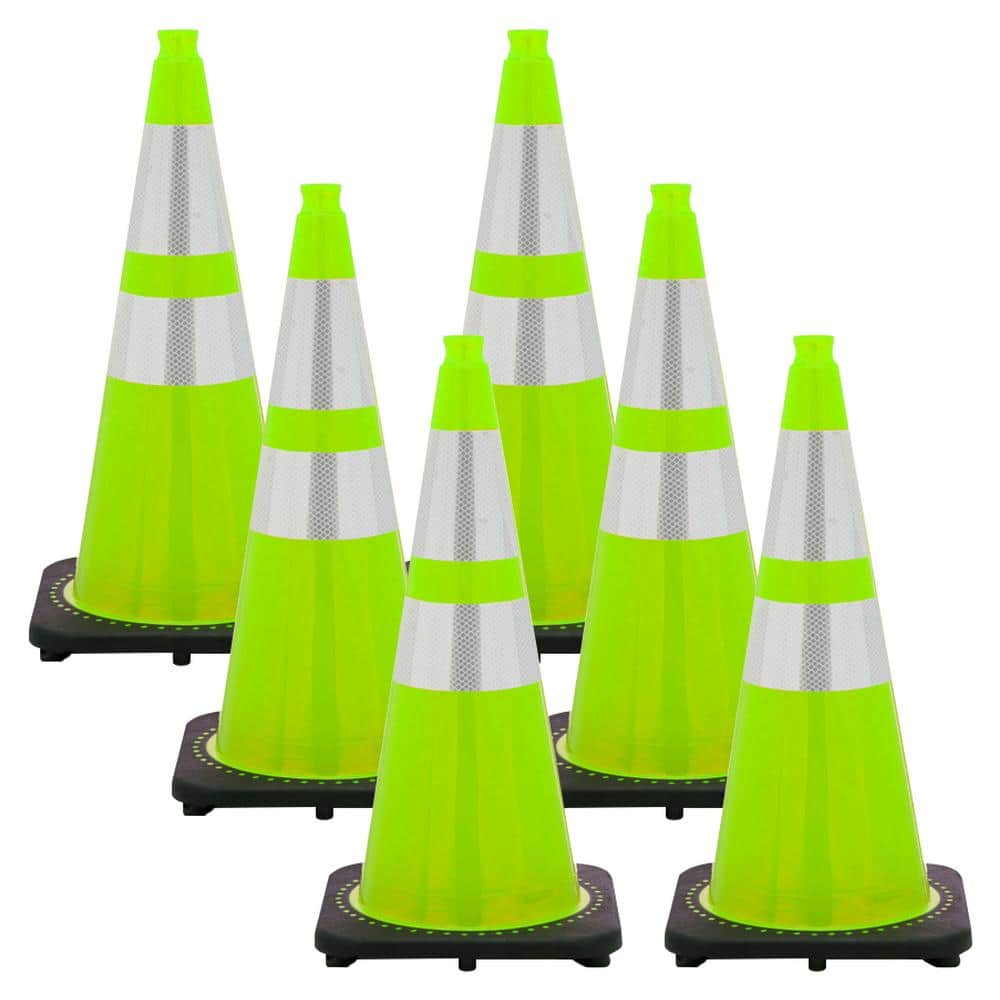 28 in. Safety Green Reflective Traffic Cones (6-Pack) - Hercitys