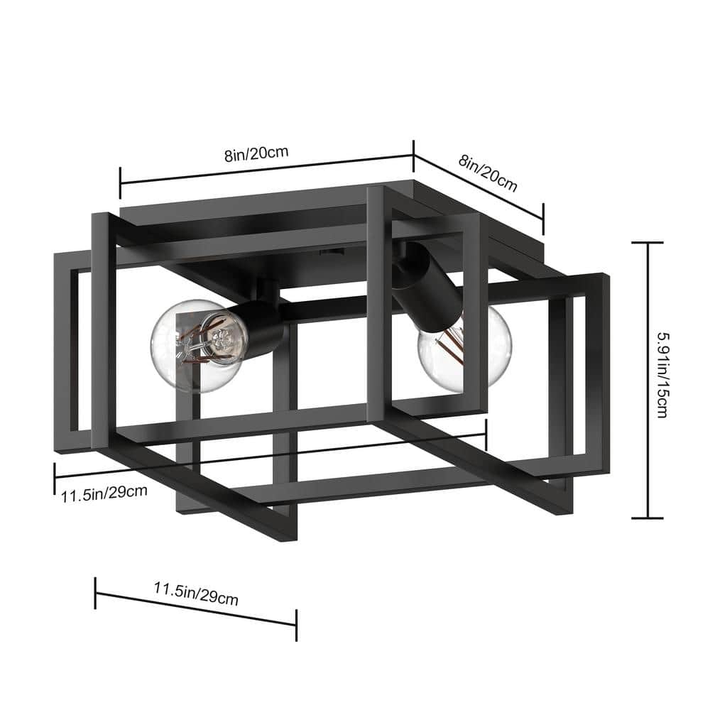 11.5 in. 2-Light Black Flush Mount Ceiling Fixture - Hercitys