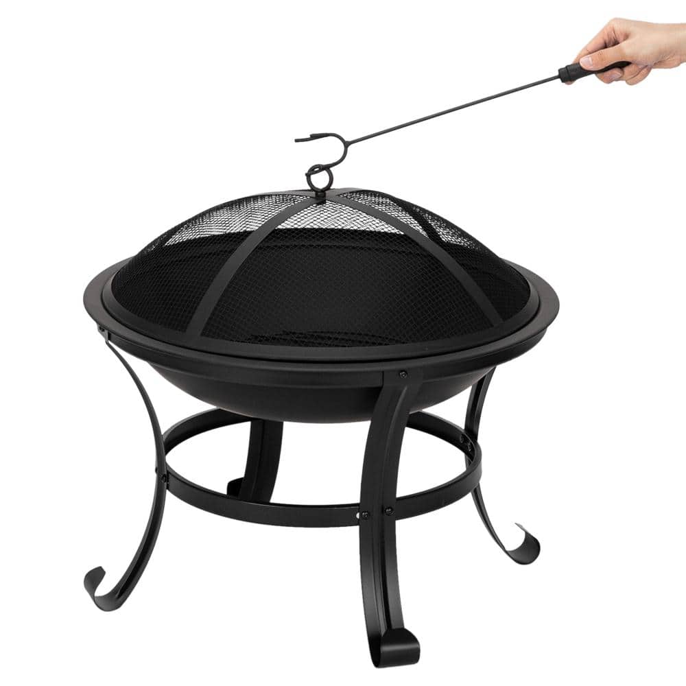 22 in.W Round Metal Wood Burning Fire Pit with Poker - Hercitys