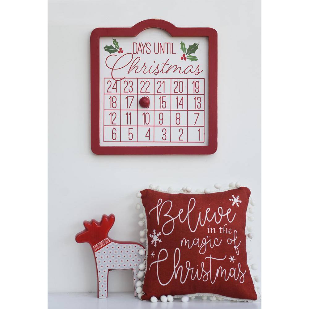 11.75 in. Red Wood Framed Days Until Christmas Wall Countdown Calendar with Magnet - Hercitys