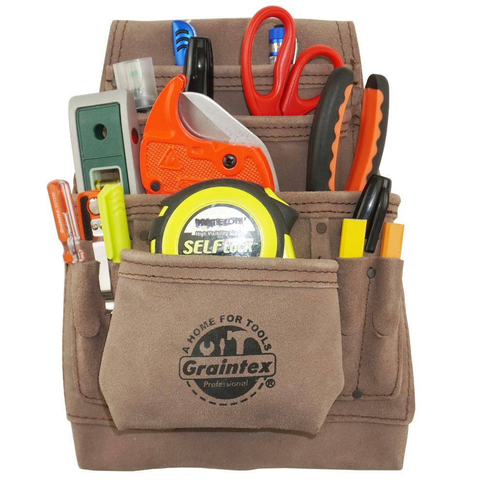 10-Pocket Beige Leather Suede Nail & Tool Pouch - Hercitys