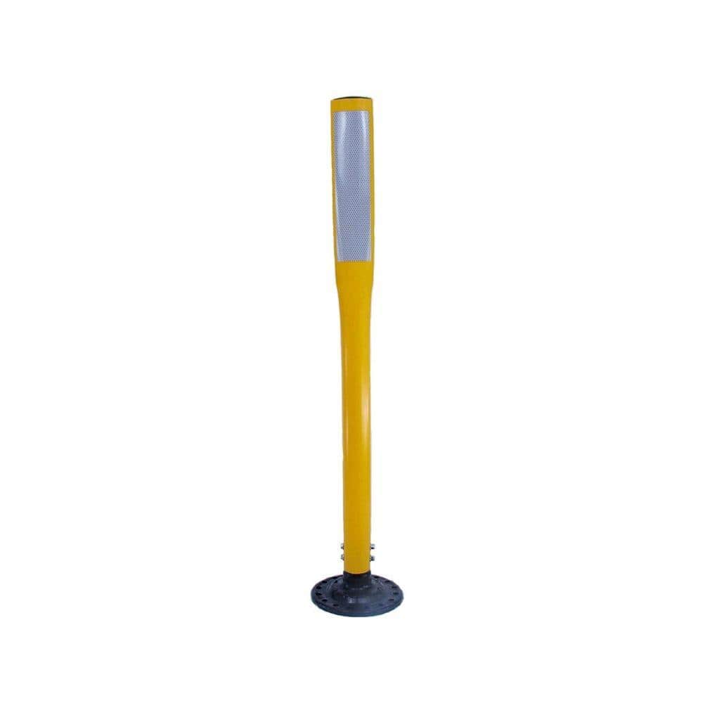 42 in. Yellow Flat Delineator Post and Base with 3 in. x 12 in. High-Intensity White Strip - Hercitys