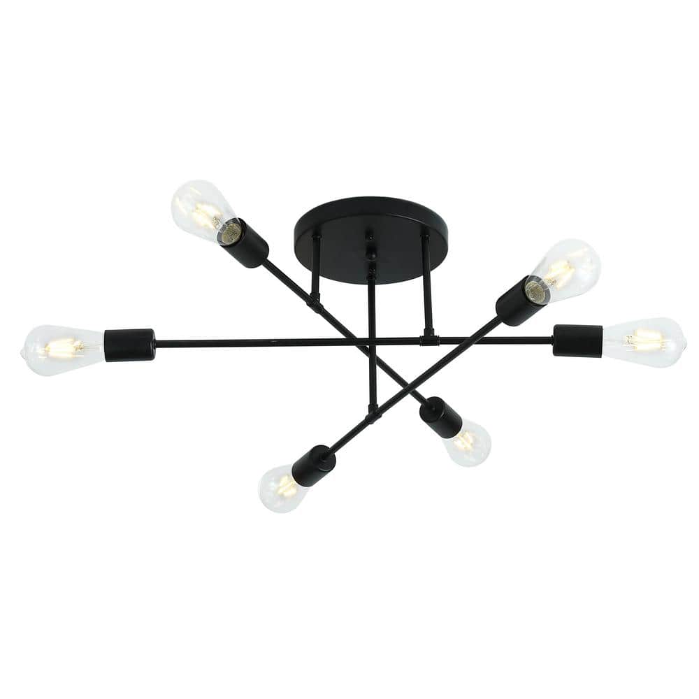 21.6 in. 6-Light Black Sputnik Modern Linear Semi Flush Mount - Hercitys