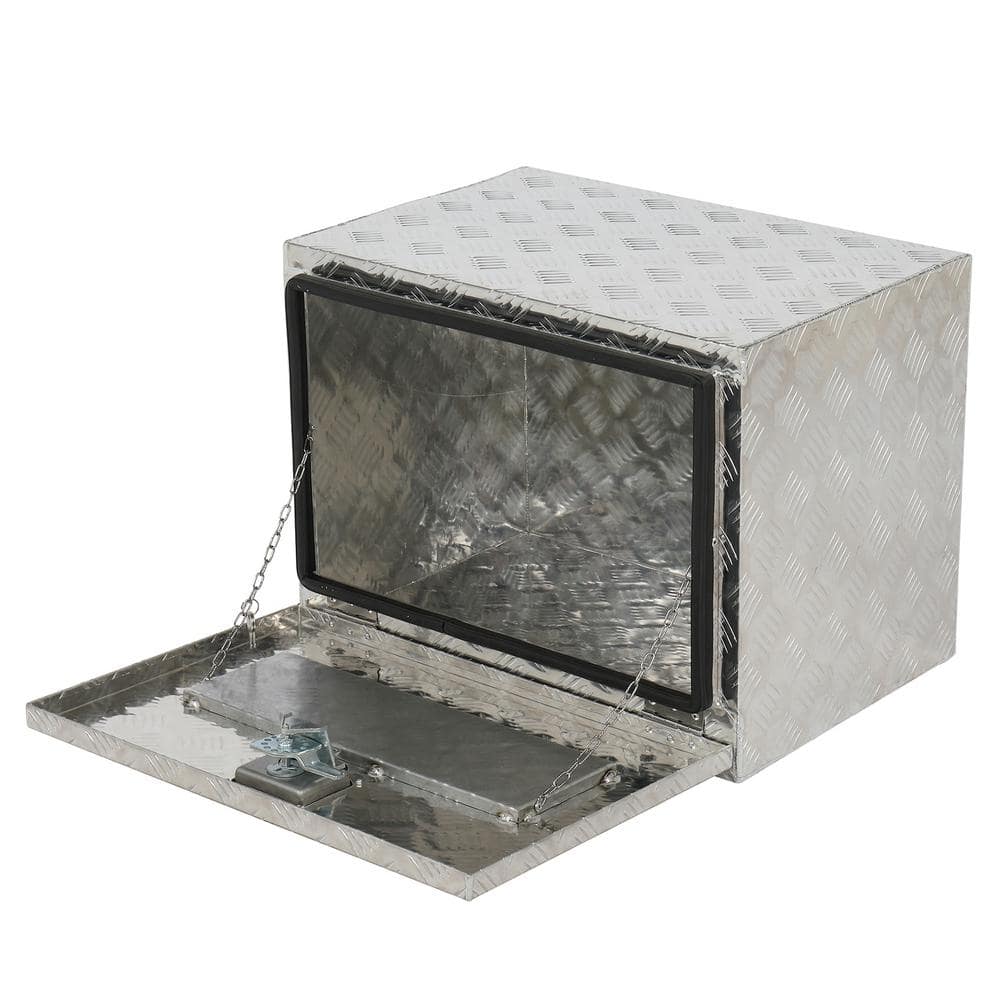 24 in. Silver Aluminum Underbody Truck Tool Box Double RV ATV Trailer Storage Boxes with Locks Keys - Hercitys