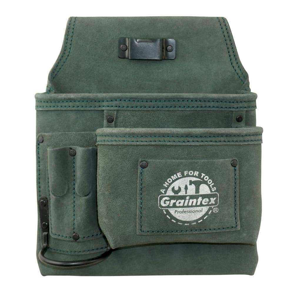 5-Pocket Right Handed Nail and Tool Pouch in Hunter Green Suede Leather - Hercitys