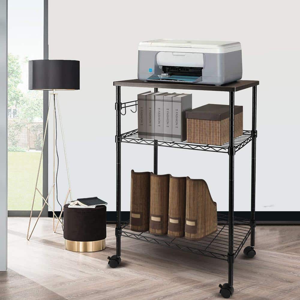 4-Wheeled Metal Multi-functional Kitchen Utility Cart in Black - Hercitys