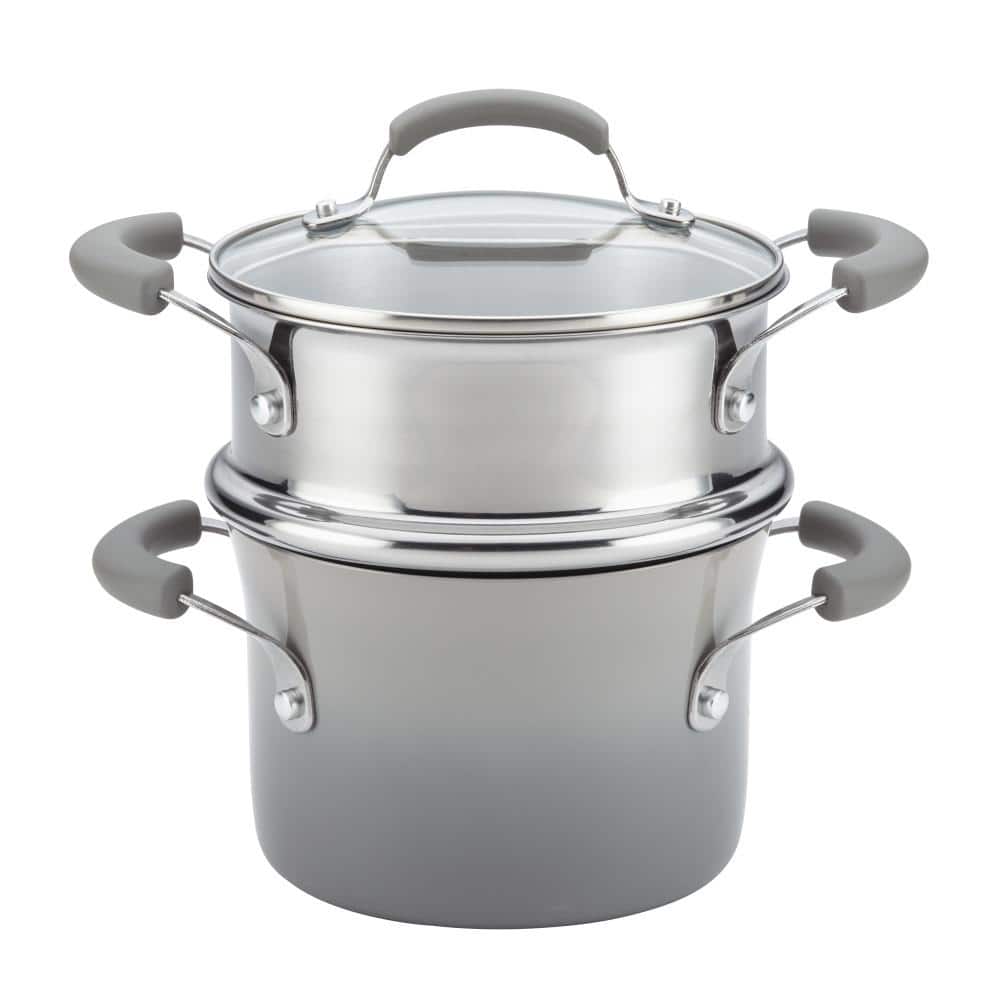 3 qt. Classic Brights Aluminum Nonstick Sauce Pot and Steamer Insert Set, Sea Salt Gray Gradient - Hercitys