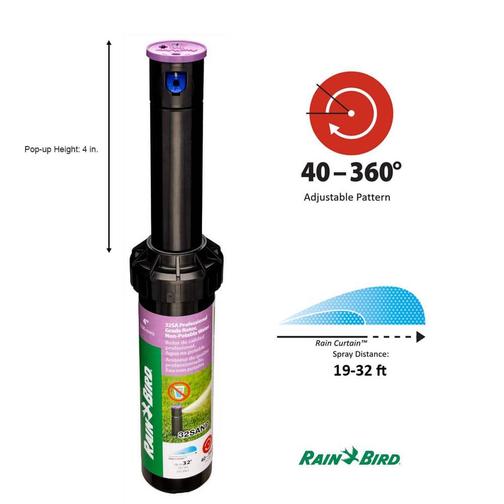 32SA 4 in. Pop-Up Gear-Drive Rotor Non-Potable Sprinkler with Purple Cap, 40-360 Degree Pattern, Adjustable 19-32 ft. - Hercitys