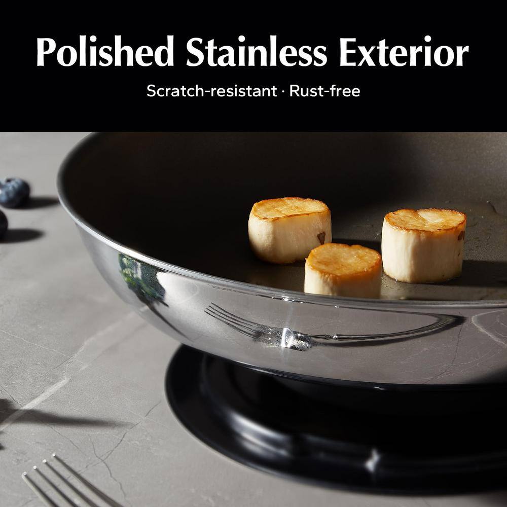 11.5 in. Stainless Steel Titanium Ceramic Nonstick Coating Frying Pan with Stainless Steel Stay Cool Ergonomical Handle - Hercitys
