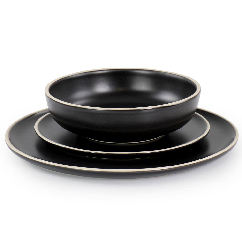 12 Piece In Black Round Stoneware Dinnerware Set Serenade - Hercitys