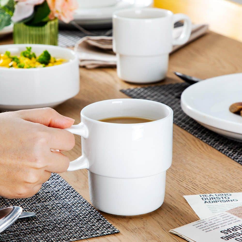 16-Piece White Porcelain Dinnerware Set Service for 4-Dinner Set with Dinner Plates Dessert Plates Cereal Bowls and Mugs - Hercitys