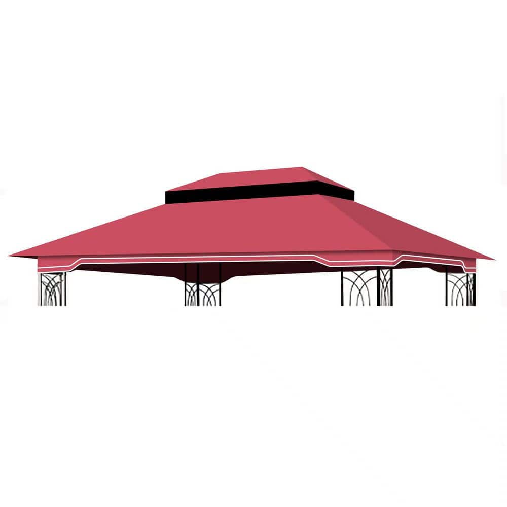10 ft. x 12 ft. Outdoor Patio Gazebo Replacement Canopy, Double Tiered Gazebo Tent Roof Top (Frame Not Include) Red - Hercitys