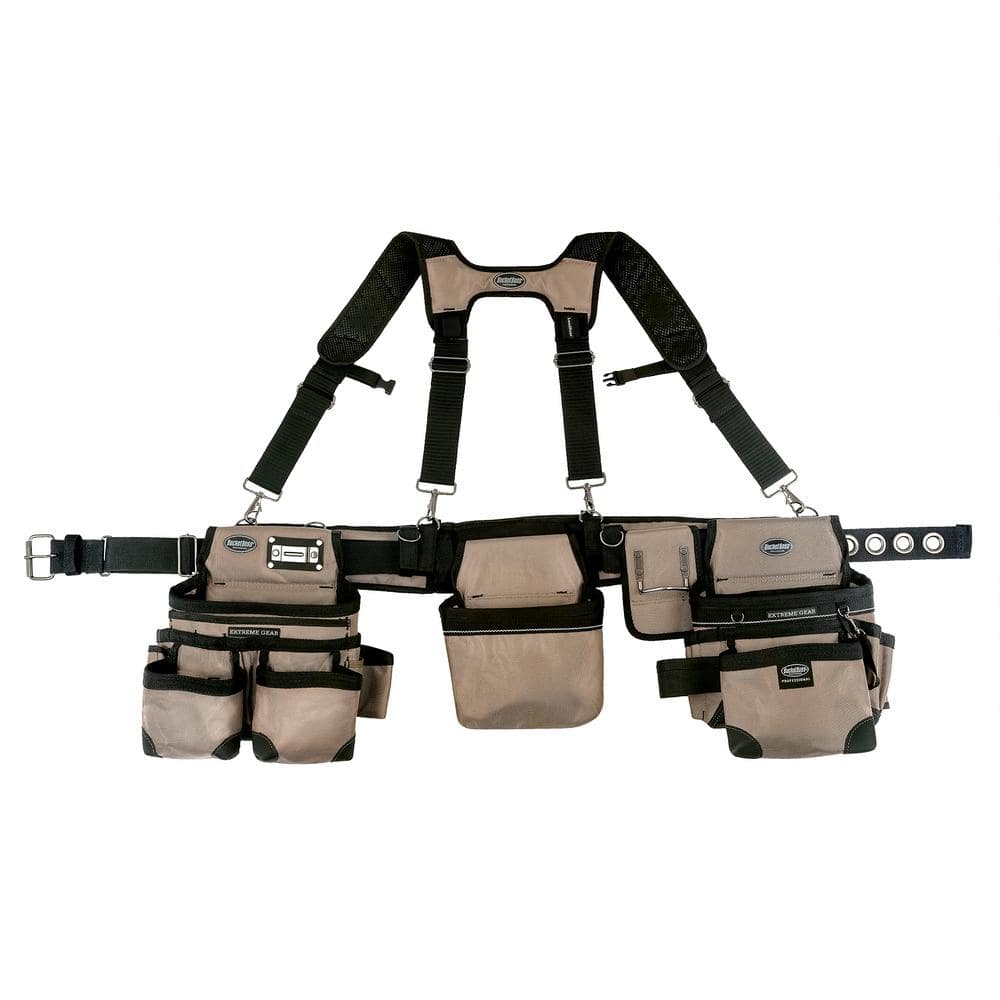 3-Bag Framer’s Suspension Rig Work Tool Belt with Suspenders in Tan - Hercitys