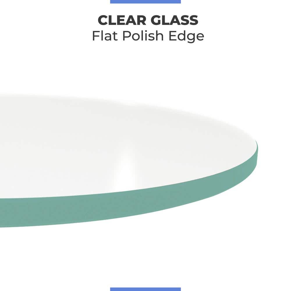 16 in. Clear Round Glass Table Top, 3/8 in. Thickness Tempered Flat Edge Polished - Hercitys