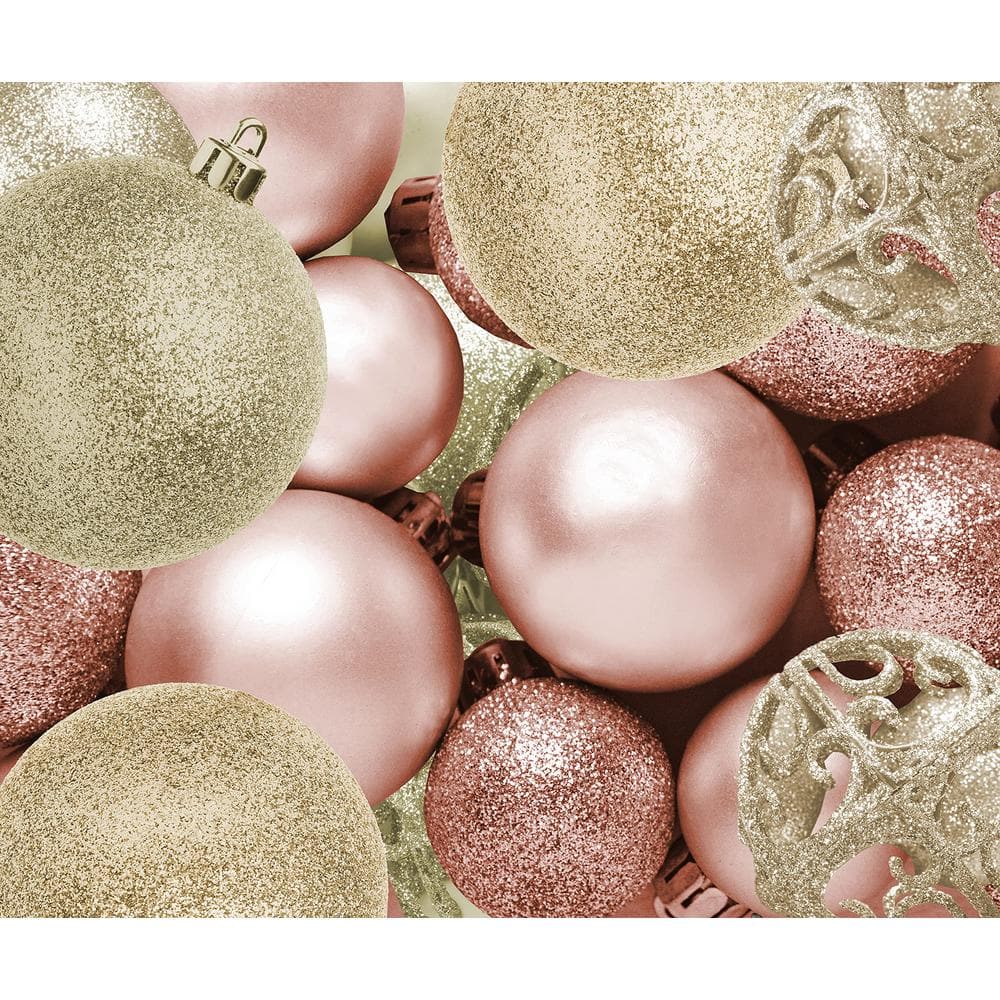 100 Rose Gold and White Gold Christmas Ornament Balls Shatterproof Plus 100 Metal Ornament Hooks - Hercitys