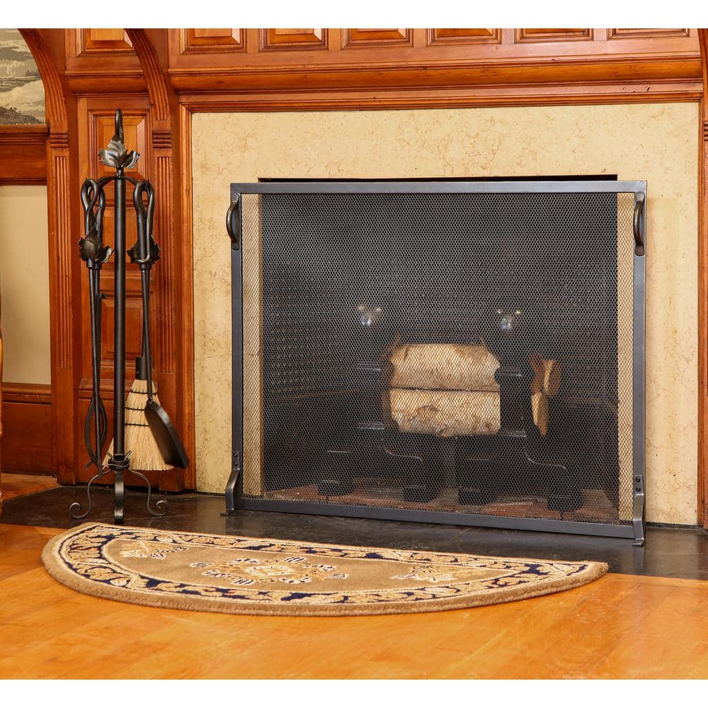 38 in. 1-Panel L Graphite Colonial Flat Fireplace Screen - Hercitys