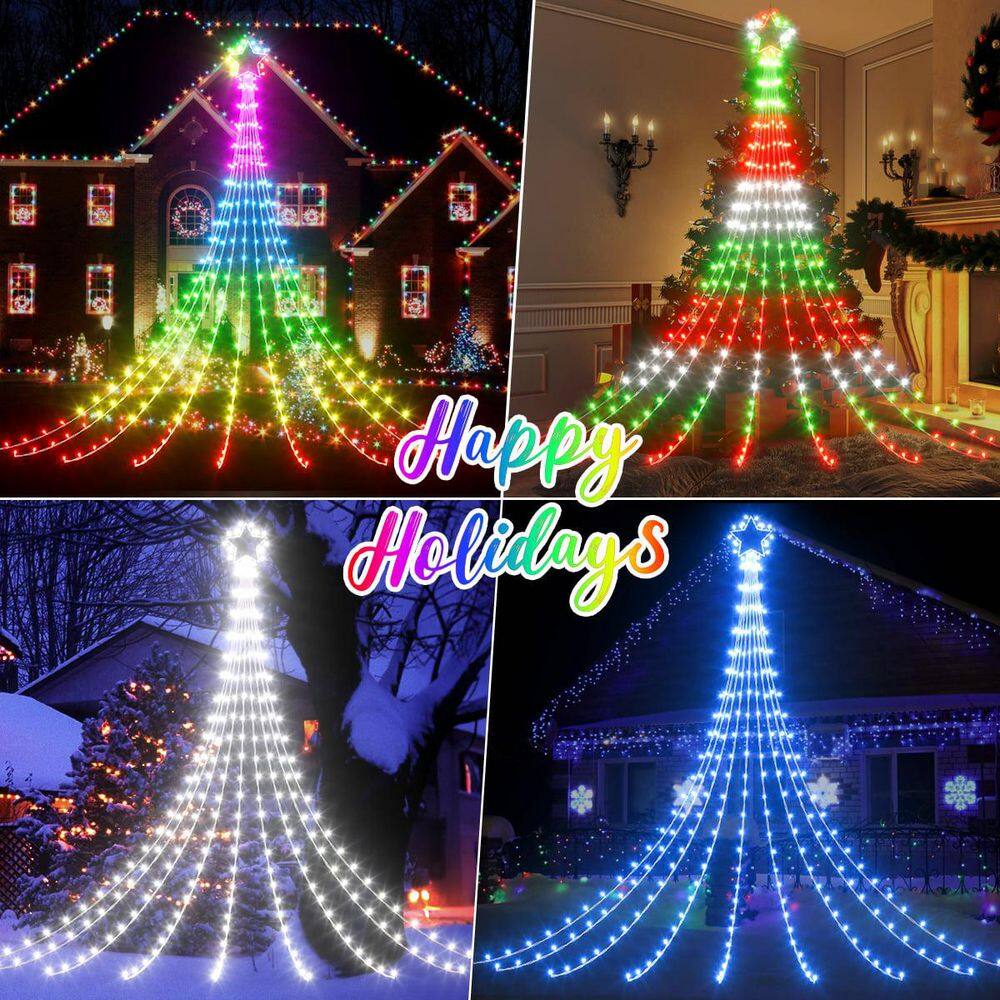 12 ft. 236 LED Outdoor Smart Star Waterfall Lights 74 Modes Color Changing DIY Tree String Light App Control Music Timer - Hercitys