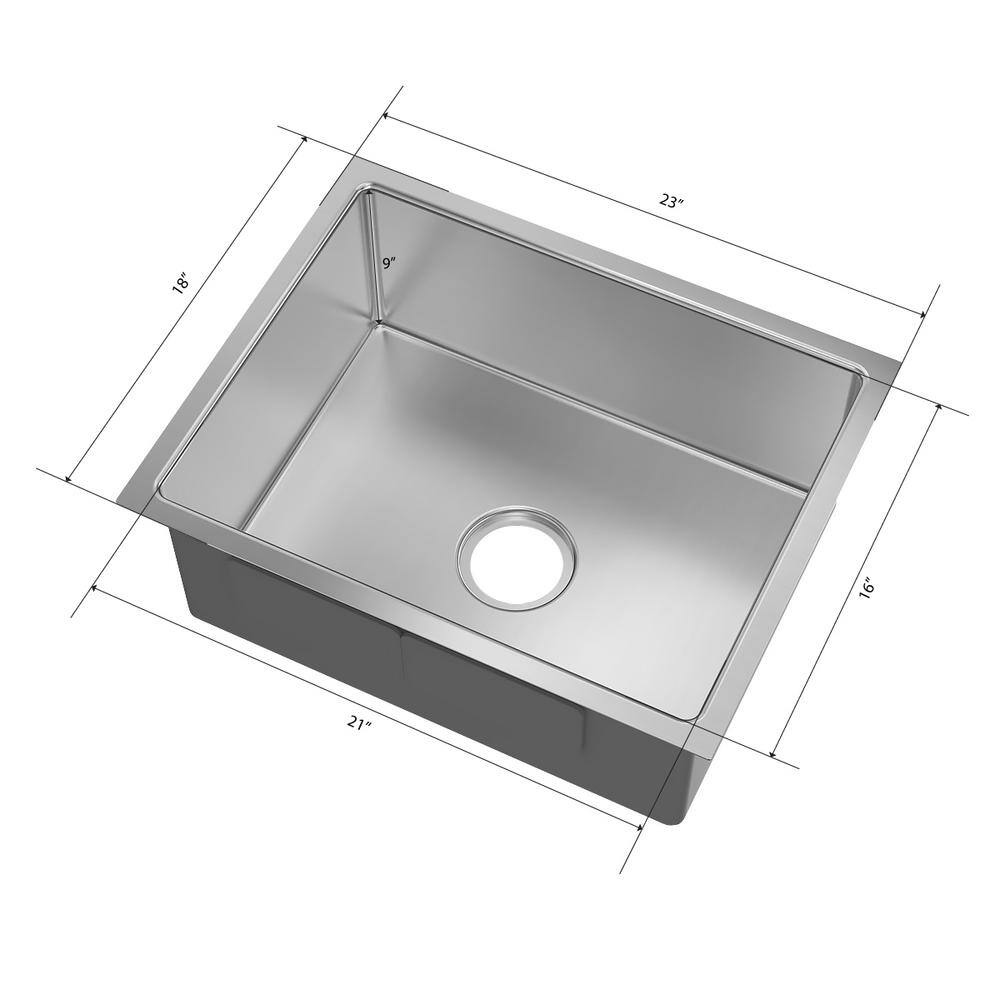 23 in. Tiny Radius Undermount Single Bowl 18-Gauge Stainless Steel Kitchen Sink with Bottom Grid - Hercitys