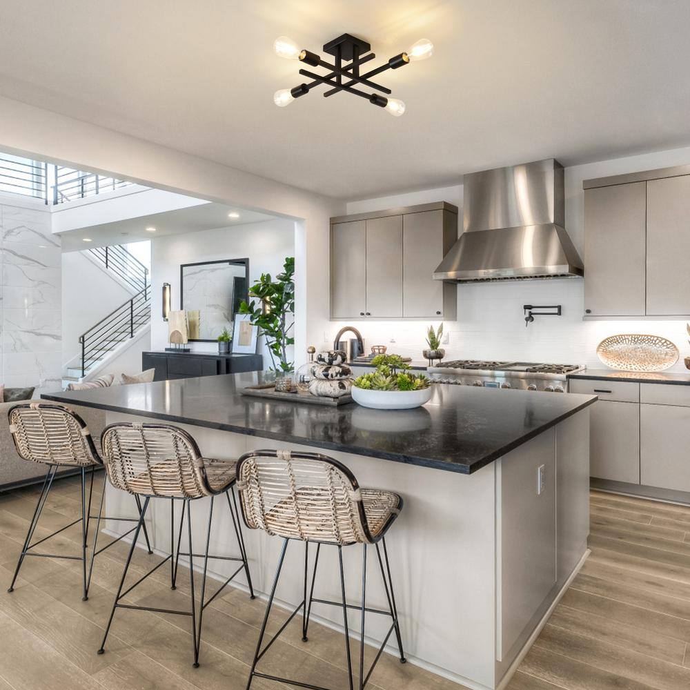 18.11 in. 4-Light Modern Matte Black Semi- Flush Mount for Corridor Bedroom with No Bulbs Included - Hercitys