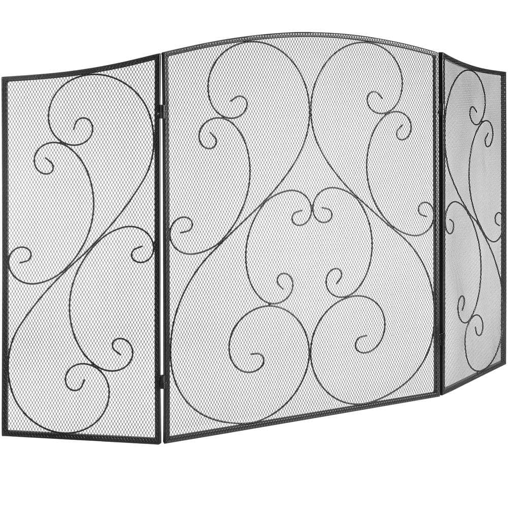 3-Panel Fireplace Screen 48 in. L x 30.2 in. H Sturdy Iron Mesh Fireplace Screen No Assembly Required Spark Guard Cover - Hercitys