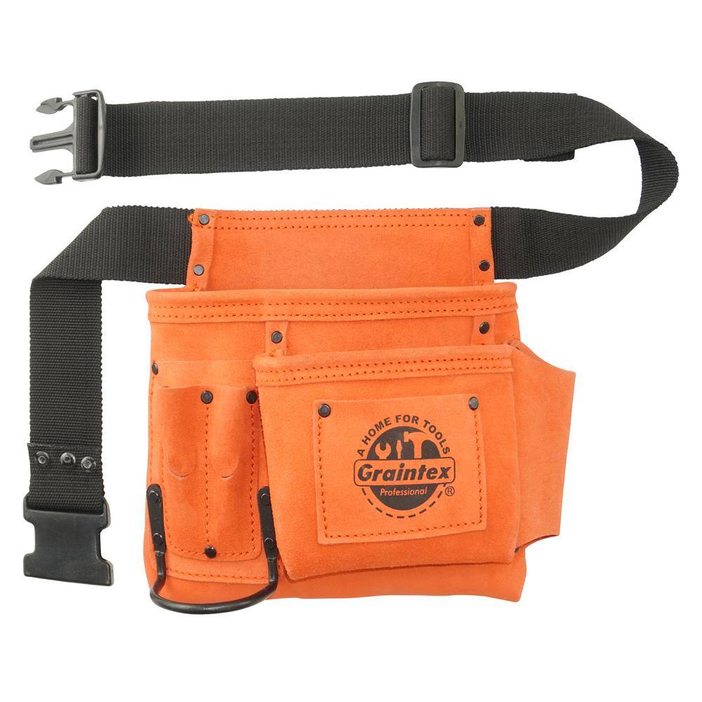 5-Pocket Suede Leather Nail and Tool Pouch with Belt - Hercitys