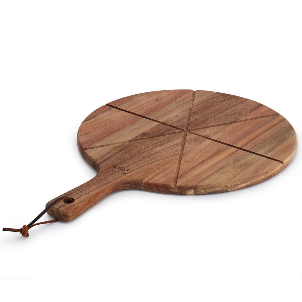 2-Piece Acacia Wood Serving Board and Pizza Cutter Set in Brown - Hercitys