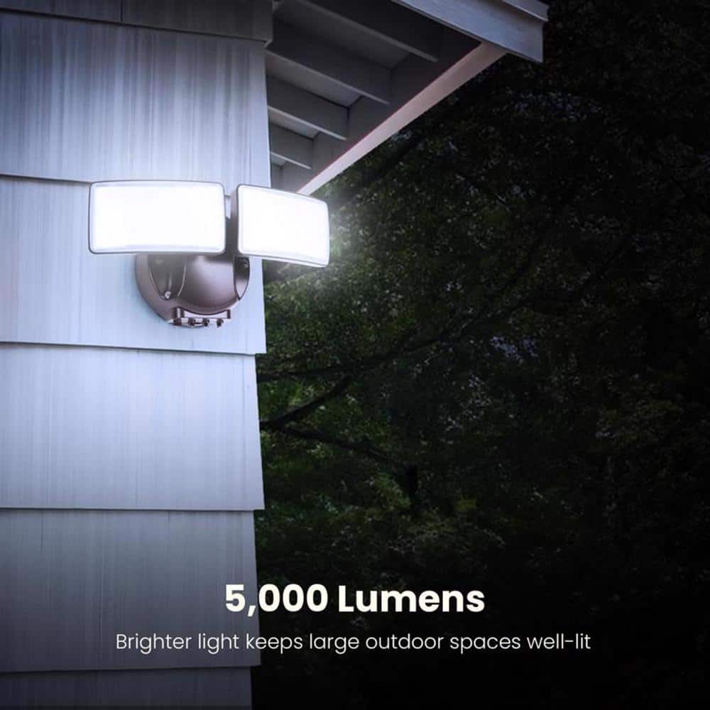 48-Watt 5000 Lumens Motion-Sensing Hardwired LED Bronze Security Flood Light - Hercitys