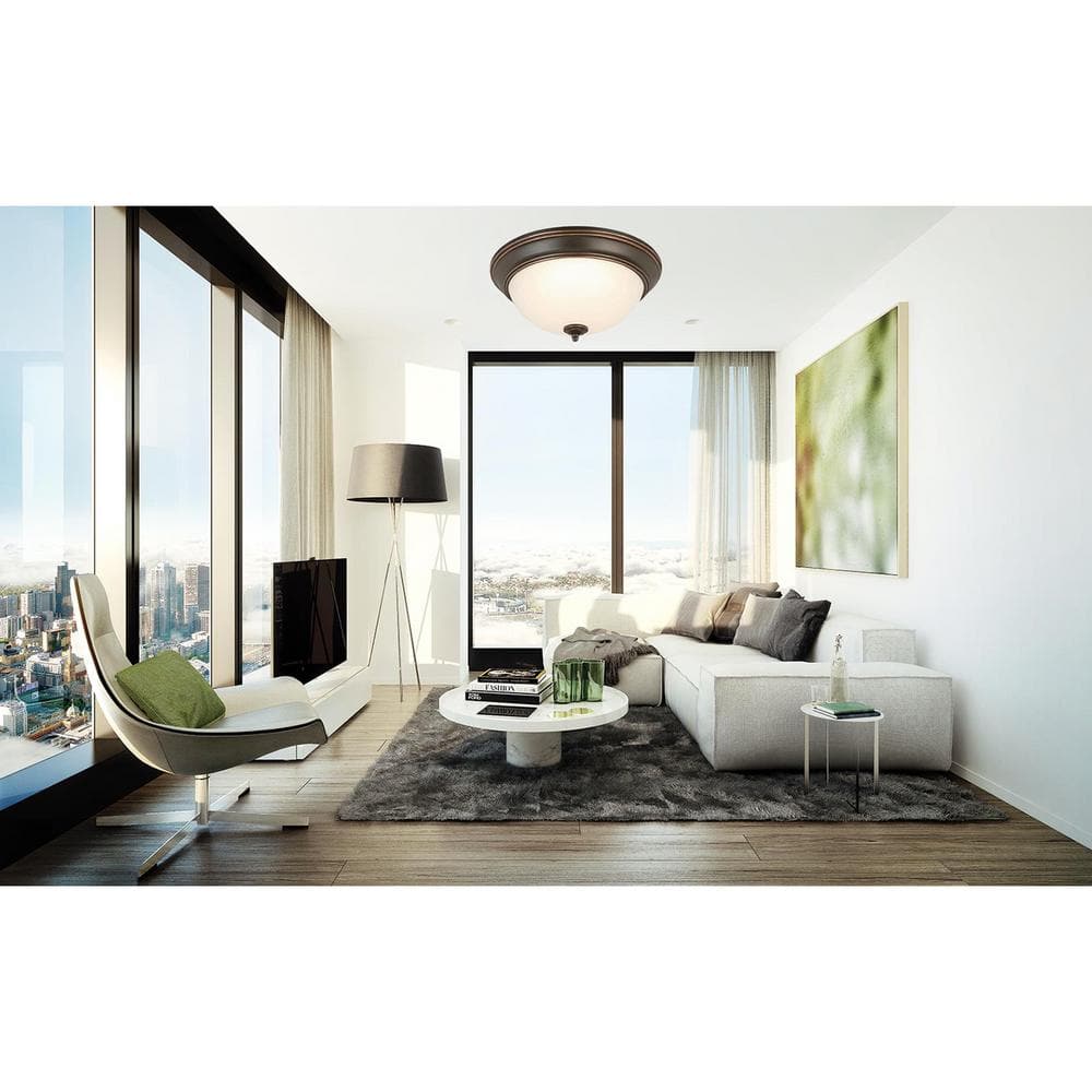 11 in. Oil-Rubbed Bronze Flush Mount Fixture with Frosted Glass Shade (2-Pack) - Hercitys