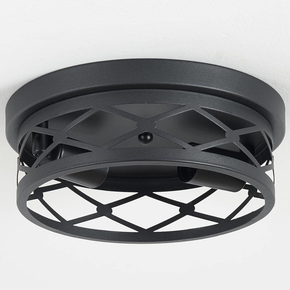 10.7 in. 2-Light Farmhouse Black Flush Mount Ceiling Light with No Bulbs Included (2-Pack) - Hercitys