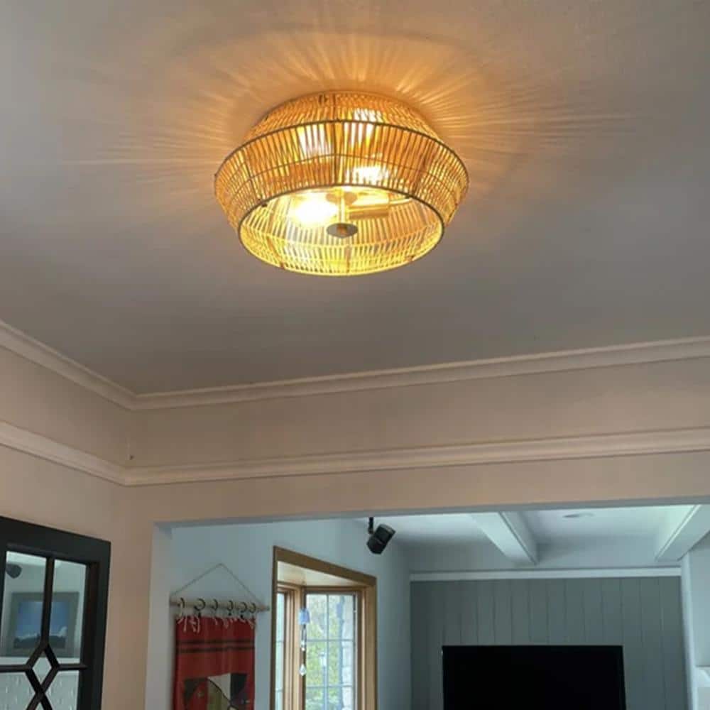 2-Light Natural Rattan Outdoor Flush Mount Ceiling Light - Hercitys