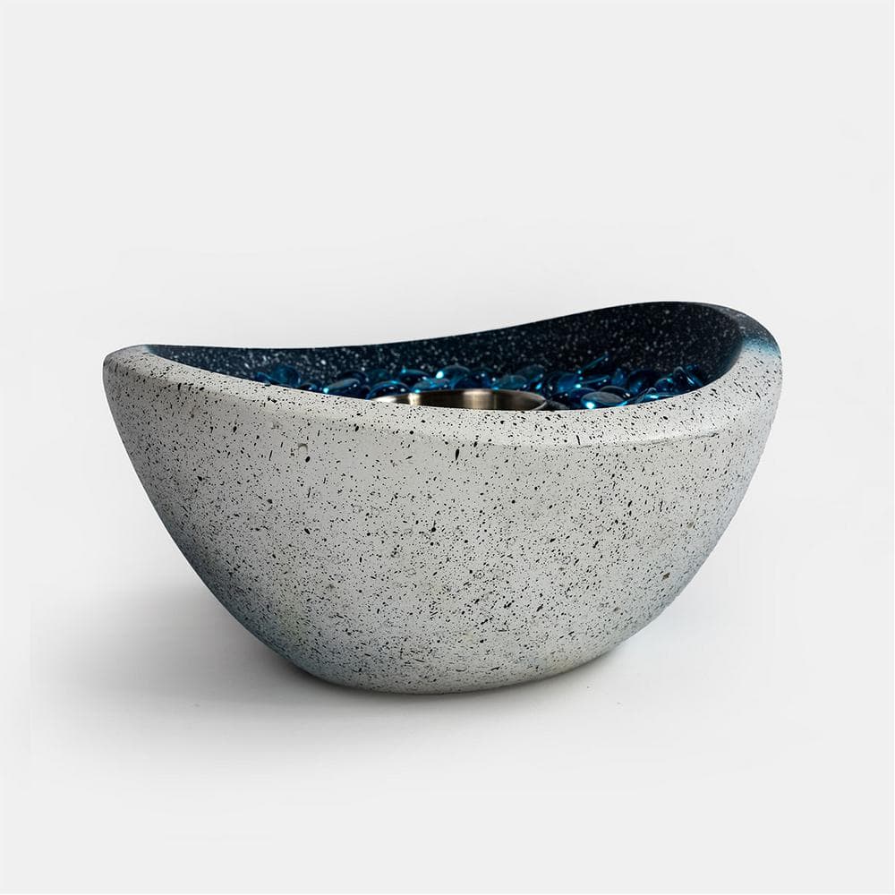 11.42 in. x 5.91 in. Oval Ethanol Concrete Tabletop Fire Pit with Personal Fireplace Mini Fire Pit in White Blue - Hercitys