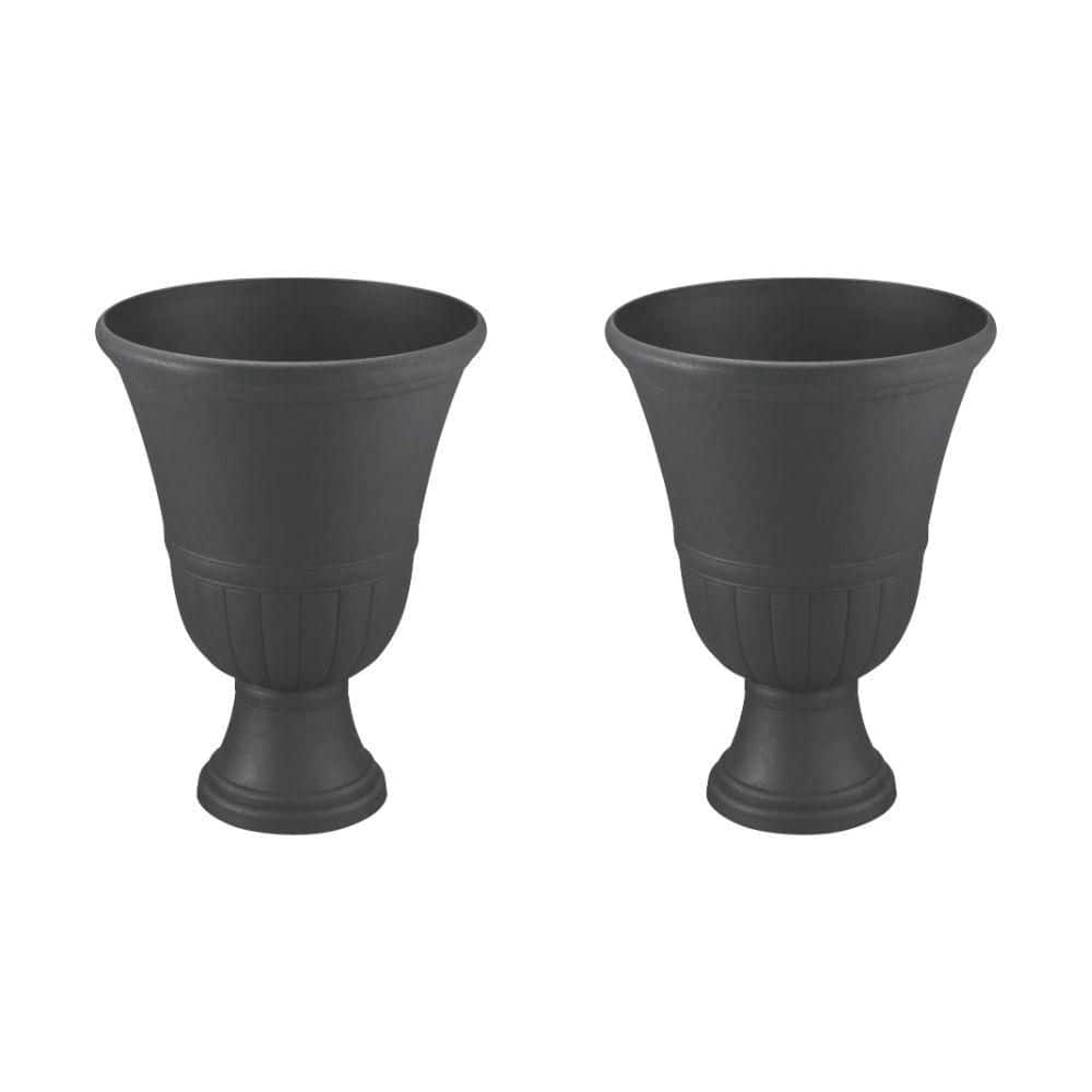 16 in. Nottingham Black Composite Urn Planter (16 in. D x 21 in. H) 2-Pack - Hercitys