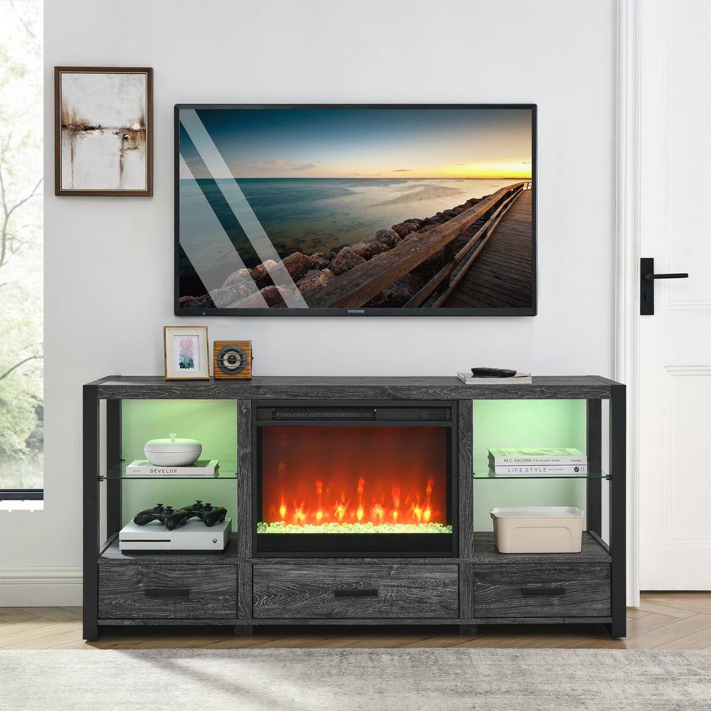 23 in. Wall Mount Electric Fireplace Insert in Black with Tempered Glass, Remote Control, Timer - Hercitys