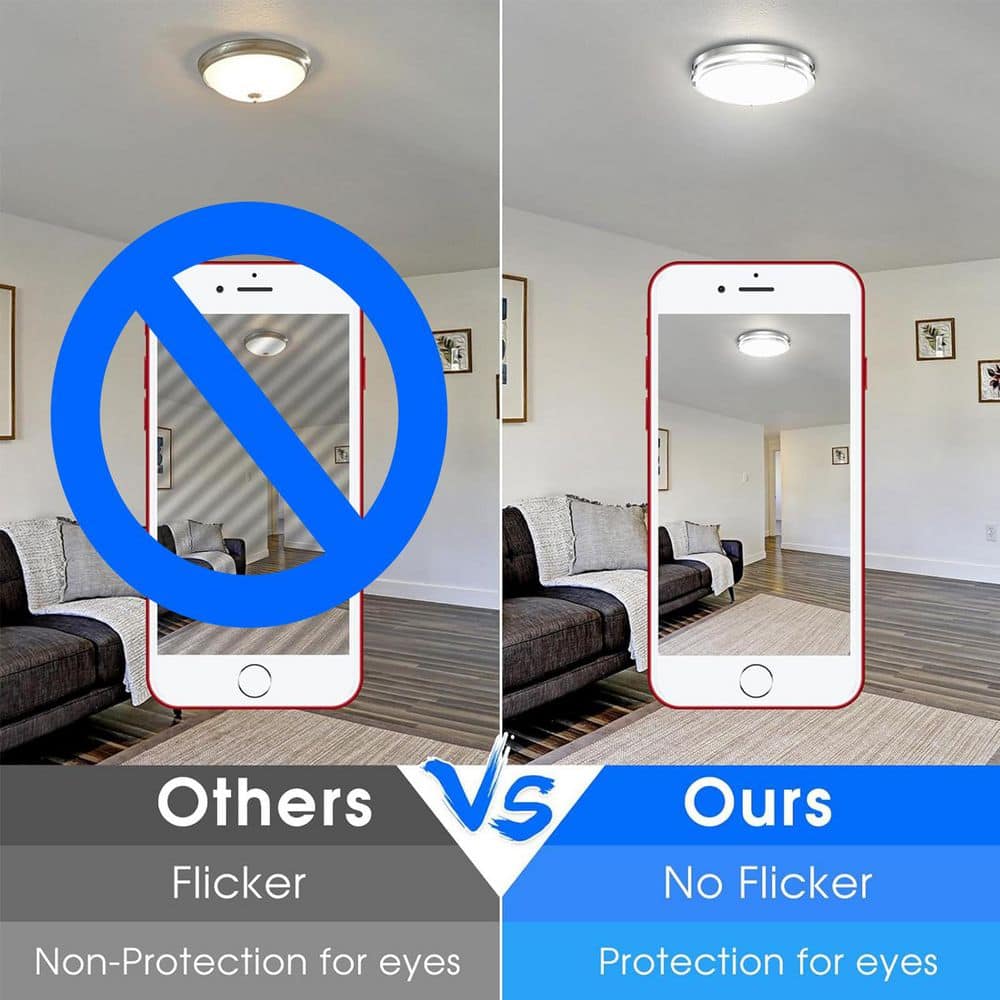 12 in. Brushed Nickel Round Double Ring LED Flush Mount Dimmable Adjustable CCT Ceiling Light ENERGY STAR - Hercitys