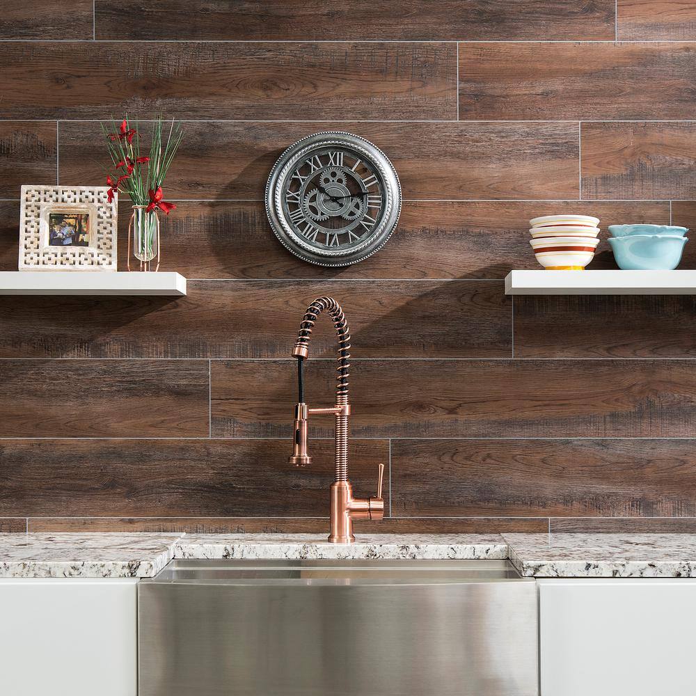 47 in. L x 7.2 in. W Oak Mocha No Grout Vinyl Wall Tile (16.3 sq. ft./case) - Hercitys