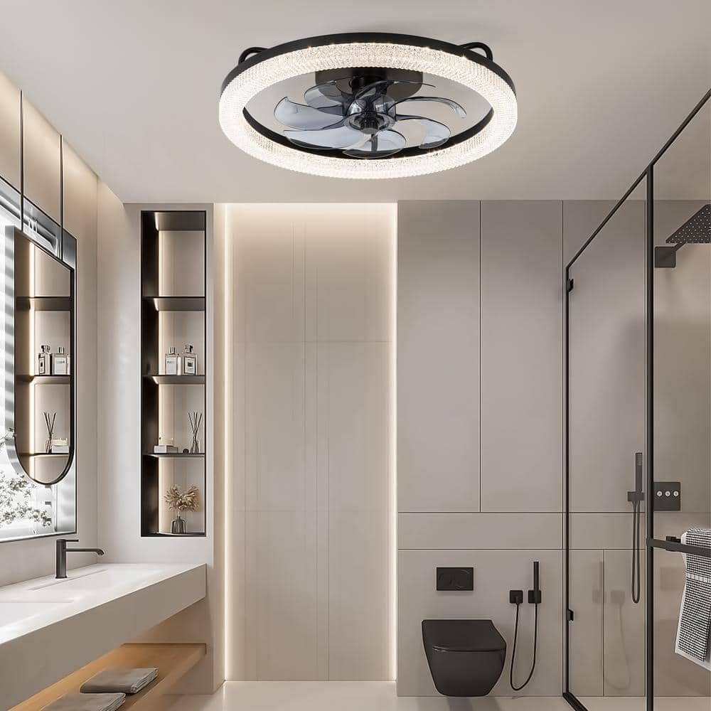 20 in. Black Integrated LED Color Changing Flush Mount With Frosted Acrylic Shade and Remote - Hercitys