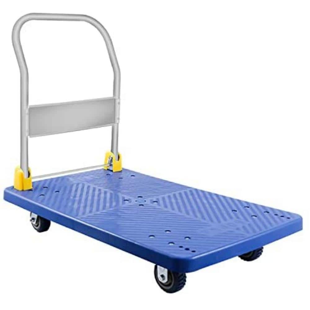 19 cu. ft. Metal Garden Cart Platform Truck with 1320 lbs. Weight Capacity and 360-Degree Swivel Wheels for Loading-Blue - Hercitys