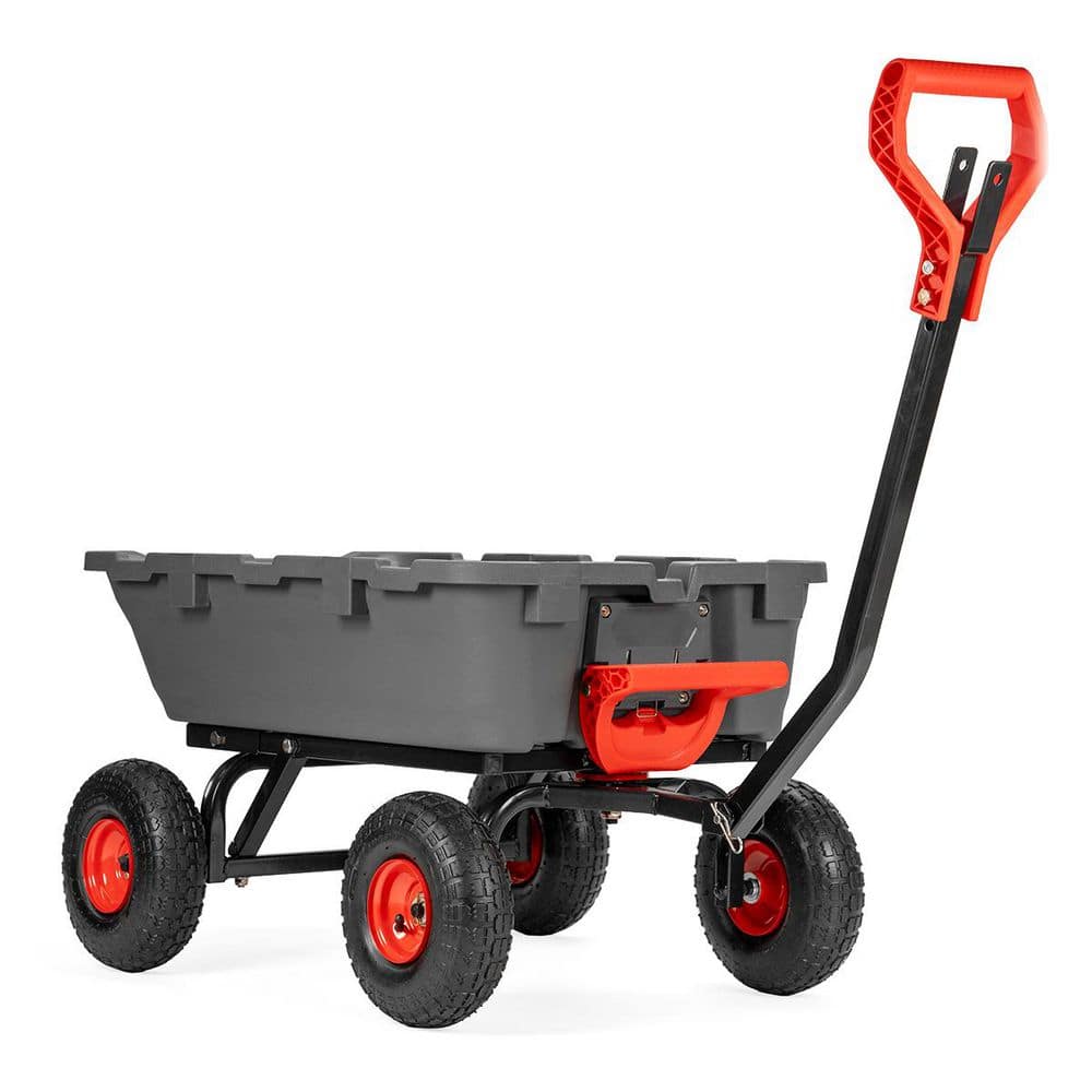 3.2 cu. ft. 800 lbs. Capacity Polyethylene Plastic Dumping Garden Cart with 2-in-1 Handle Convertible to Trailer Hitch - Hercitys
