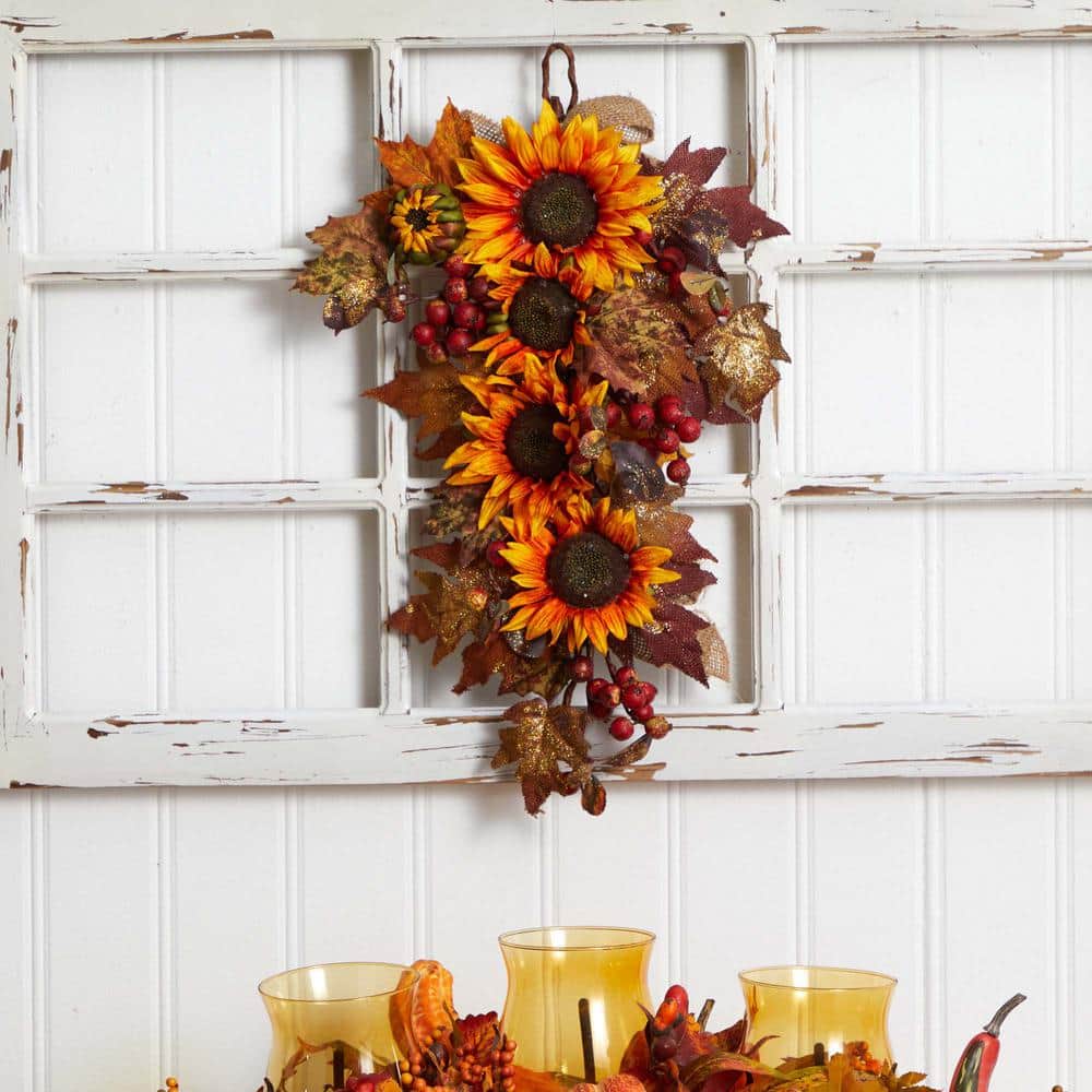 24 in. Sunflower and Berry Artificial Teardrop - Hercitys