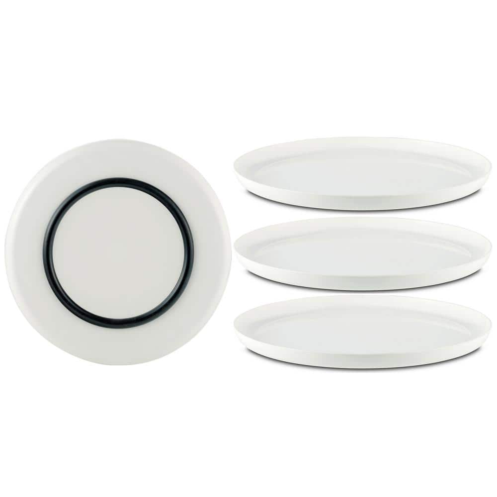 10 in. White Palm Non-slip Dinner Plate with Black Base (Set of 4) - Hercitys