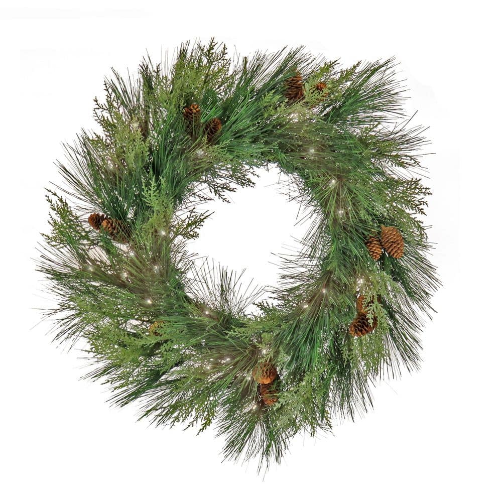 28 in. HGTV Home Collection Pre-Lit Black Tie Cedar Artificial Christmas Wreath - Hercitys