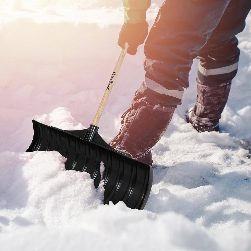 39.61 in. Wood Handle and Plastic Blade D-Grip Combo Snow Shovel and Pusher - Hercitys