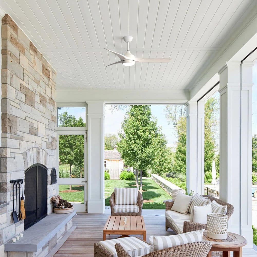 52 in. Indoor/Outdoor White LED Ceiling Fan with Light Kit, Reversible DC Motor and Remote Control - Hercitys