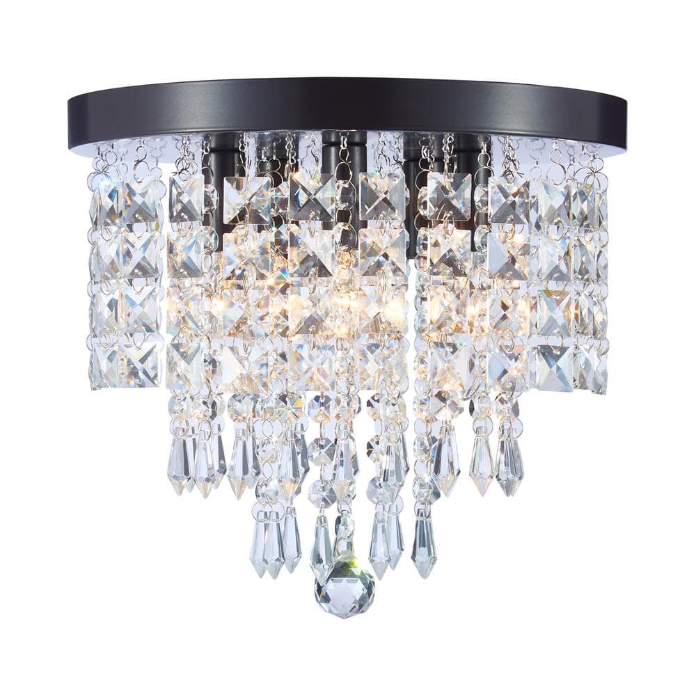 11 in. 5-Light Oiled Bronze Flush Mount Chandelier with K9 Crystals - Hercitys