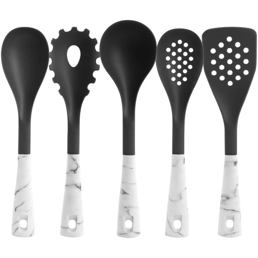 5-Piece Nylon Kitchen Tool Set in White Marble - Hercitys